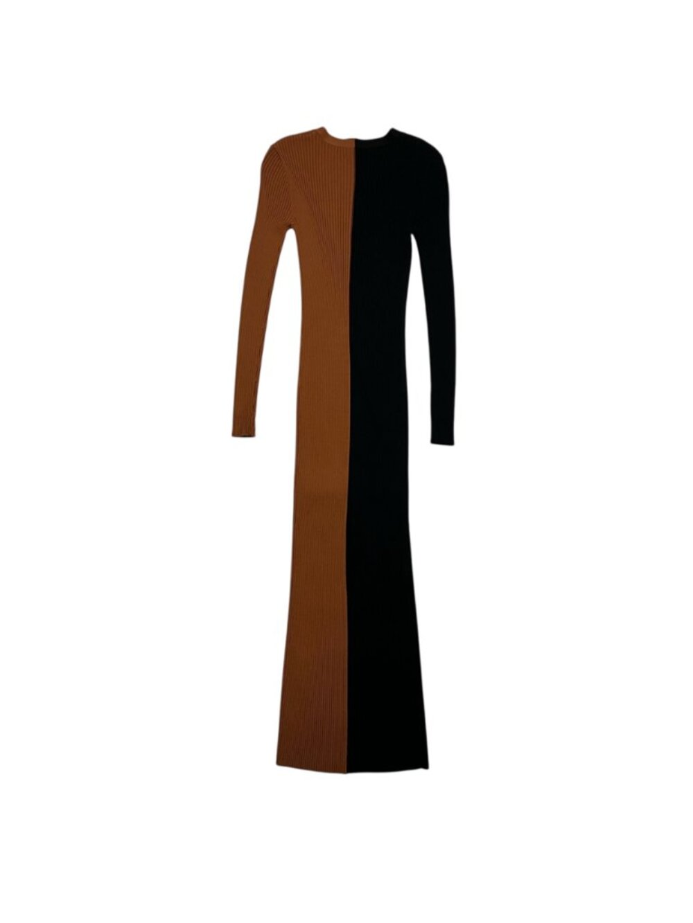 Staud Shoko Colorblocked Midi Dress S Tan Black Ribbed Long Sleeve Fall Fashion - Picture 14 of 16